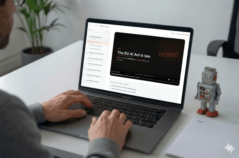 Person doing the Staff AI Awareness course on laptop