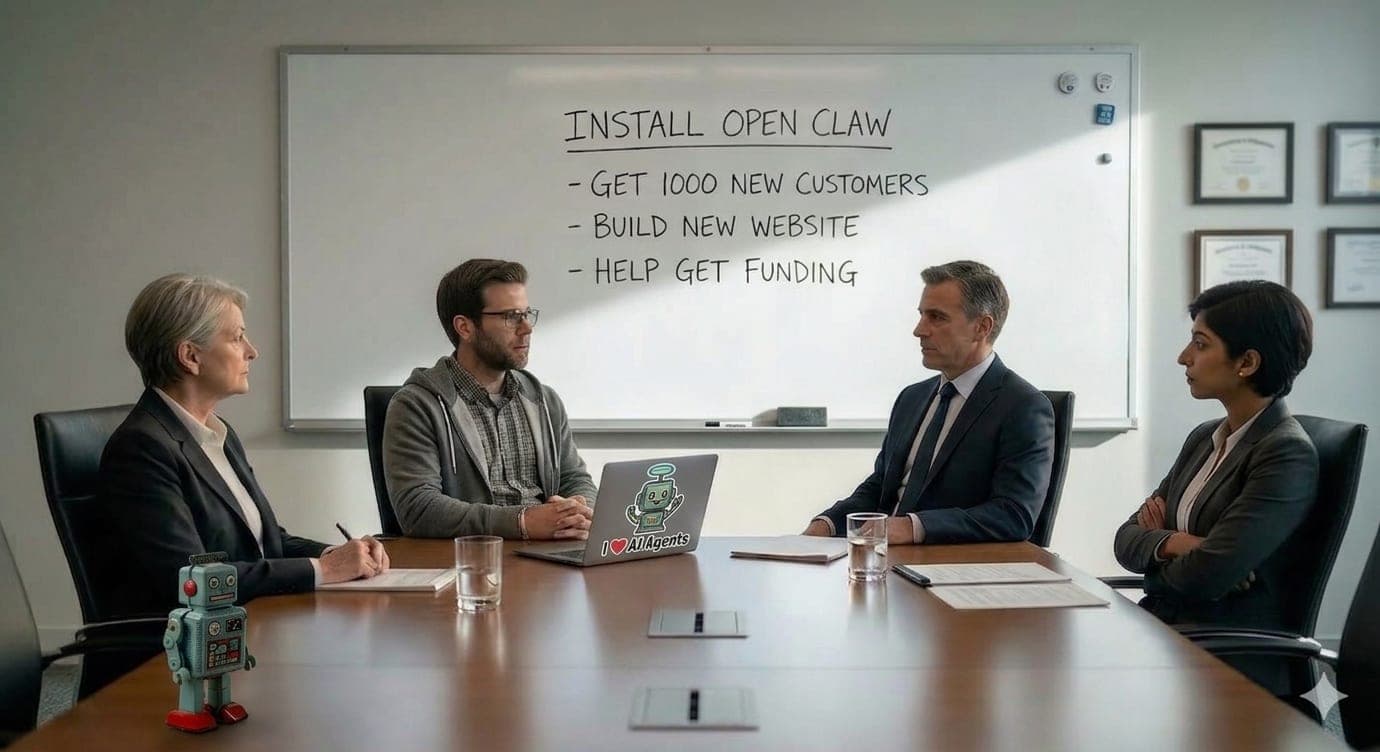 The boardroom after day 90, everyone aligned on AI strategy and only mildly terrified