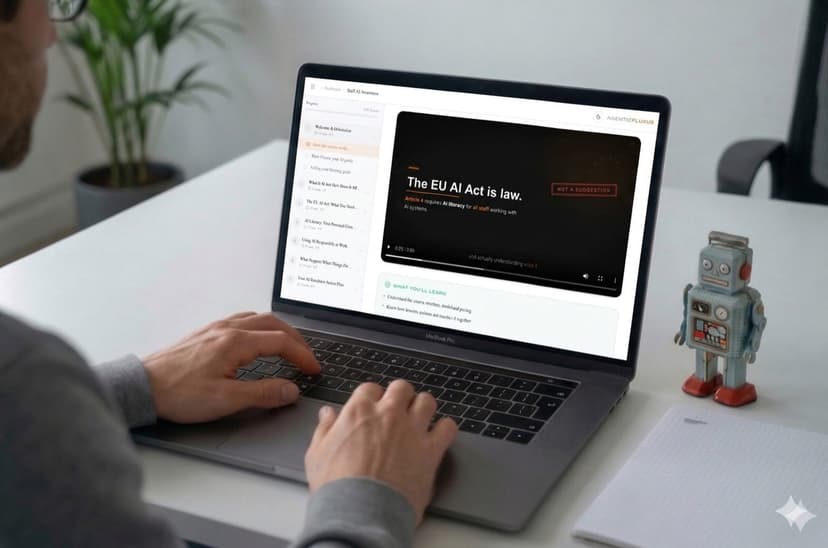 Person doing the Staff AI Awareness course on laptop